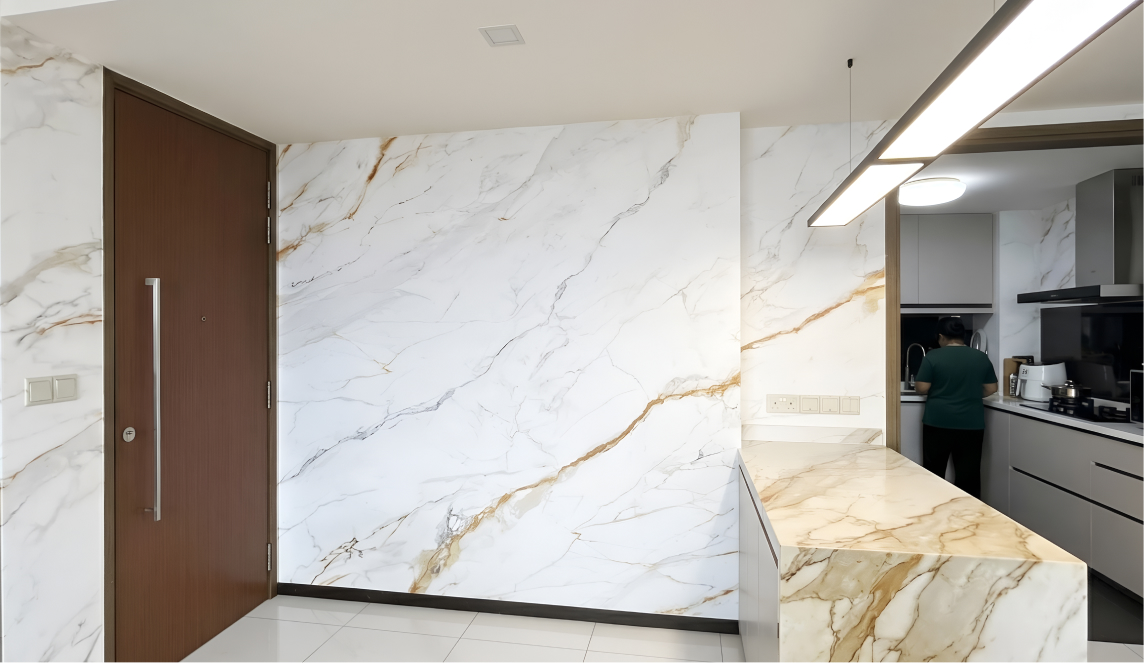 Makeover Outside kitchen wall with marble